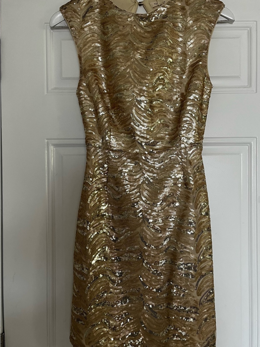 Gold Sequin Mini Dress with Wave Sequin Pattern
